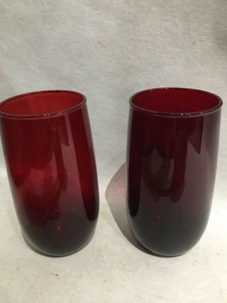 Vintage 2 Royal Ruby Red Anchor Hocking Tea Glass Tumblers 5 " High Depression