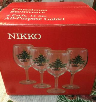 Nikko Christmas Stemware Set Of 4.  Eleven Ounce All Purpose Goblet