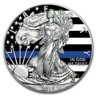 2018 Blue Lives Matter 1 Oz Us American Silver Eagle Coin