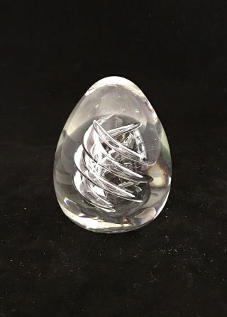 Vintage Clear Glass Paperweight - Egg Shaped - Controlled Spiral - 3.  5”