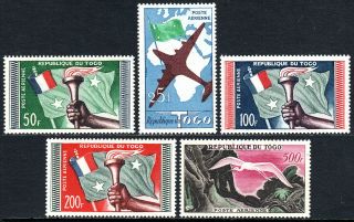 Togo C26 - C30,  Mnh.  Flag,  Torch.  Plane,  Map,  Great White Egret.  Inscribed,  1959