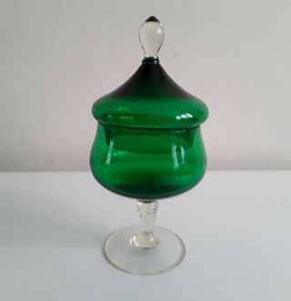 Vintage Italian/empoli Green Glass Lidded Apothecary/bon Bon Dish Or Jar