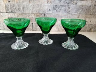 3 Vintage Anchor Hocking Forest Green Bubble Footed Stem 6 Oz Sherbet Glass Cup