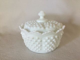 Fenton Hobnail White Milk Glass Flat Candy Jar & Cover Or Butter Bowl