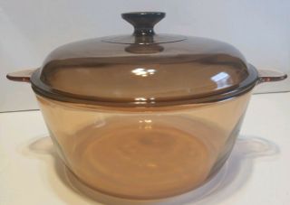 Vintage Corning Vision Ware Amber Glass 4.  5 Litre Dutch Oven Stock Pot