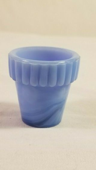 Vintage Akro Agate Usa Light Blue Swirl Slag 1 1/4 " Mini Thumb Flower Pot