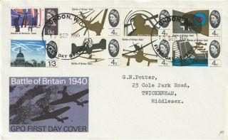 13 September 1965 Battle Of Britain Phosphor Gpo First Day Cover London Wc Fdi