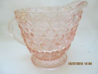 Holiday Pink Depression Glass Creamer By Jeanette,  Footed,  3 5/8