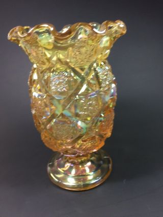 Westmoreland Old Quilt Honey Carnival Glass Vase