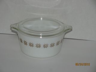 Vintage Pyrex Town&country 1 Qt Casserole&lid White& Brown Stars A,