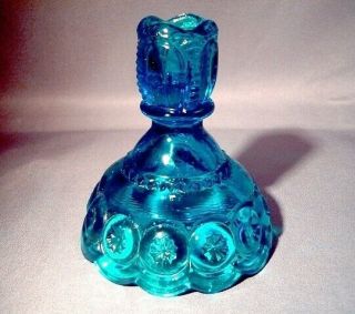 Vintage 4 1/2 " Colonial Blue Glass Candlestick Moon And Stars Pattern