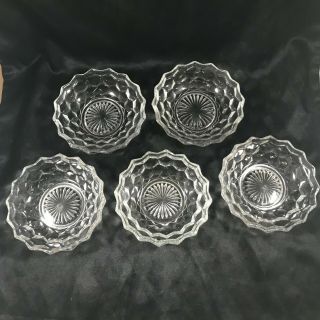 Set Of 5 Clear Pressed Glass Cubist Dessert Berry Bowls