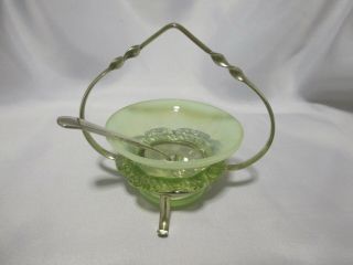 Victorian Vaseline Glass Salt Stand And Spoon