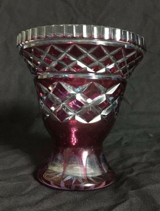 Antique Vintage Bohemian Crystal Glass Large Vase Cranberry Cut To Clear 5 1/4 "
