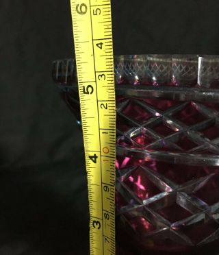 Antique Vintage Bohemian Crystal Glass Large Vase Cranberry Cut to Clear 5 1/4 