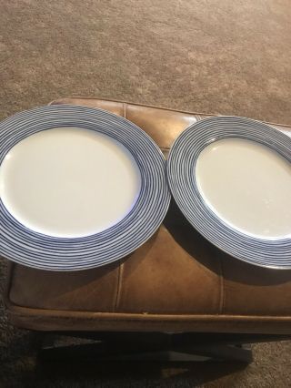 Fitz And Floyd Les Bands In Glaze Blue Dinner Plates Set Of Two Blue White
