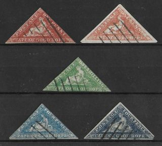 Cape Of Good Hope 1853 - 1864 Triangle Set Of 5 Stamps Unchecked