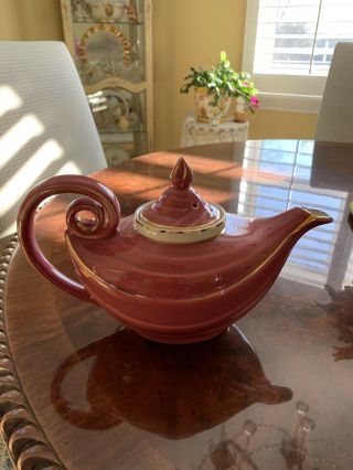 Vintage Hall China Maroon And Gold Aladdin 6 Cup Teapot With Infuser And Lid.