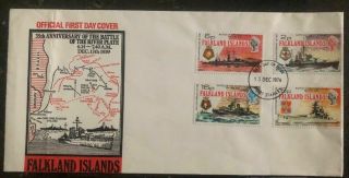 1974 Falkland Island First Day Cover Fdc 35th Anniv Of The River Plate Battle