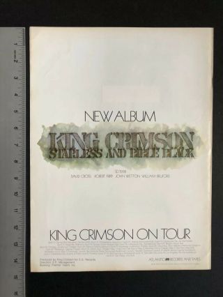 King Crimson 1974 11x14.  5” Album Release “starless & Bible Black” Ad