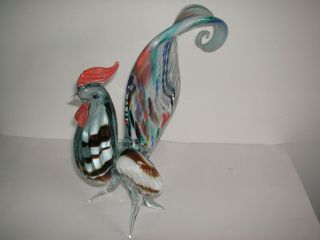 Vintage Murano Multicolored Art Hand Blown Glass Rooster