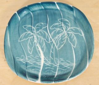 Purinton Turquoise Intaglio Palm Tree Bread Plate.  Perfect
