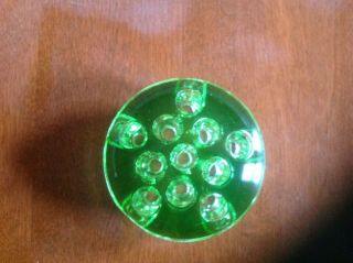 Vintage Green Glass 11 Hole Round Flower Frog