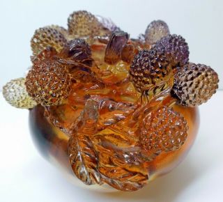 Stunning Tittot Glass Apple & Berries / Bramble Leaf - Chinese Art Crystal Amber 2