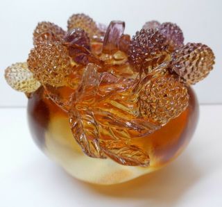 Stunning Tittot Glass Apple & Berries / Bramble Leaf - Chinese Art Crystal Amber 3