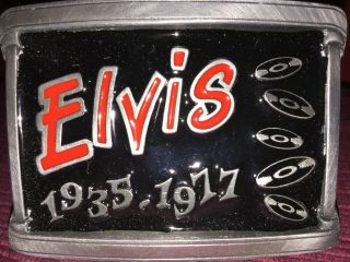 Elvis Presley - 1935 - 1977 Dates Pewter And Enamel/epoxy Belt Buckle.  415