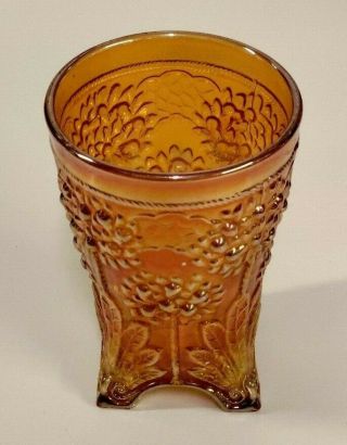 Antique Fenton Carnival Glass Marigold Orange Tree 4 " Footed Tumbler Vintage