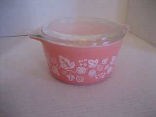 Vintage Pyrex Gooseberry Pink/white 1qt.  473 Casserole Dish/bowl & Lid