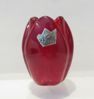 Vintage KOSTA Sweden Red Glass Tulip Flower Candlestick Holder MCM Tag 2