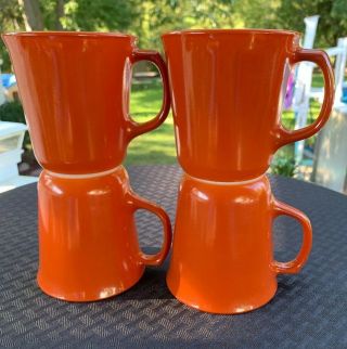 4—vintage 8 Oz.  Pyrex Brown/orange Color Mugs / Cups.
