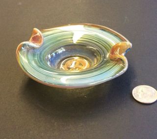 Rare & Unique Small 3 - 1/4” Variegated Art Glass Ashtray (rbe)