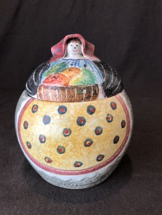 Italian Italica Ars Pottery Woman Fruit Basket Cookie Jar Hand Painted 6 3/4 " H