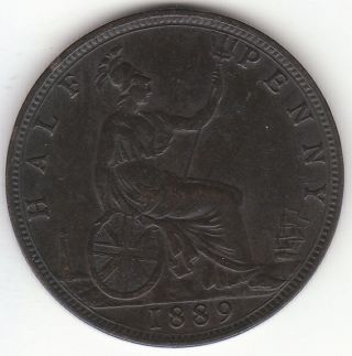 1889 Great Britain Queen Victoria Halfpenny.  Grade.