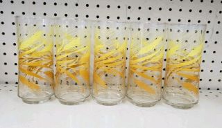 5 Vintage Libby Yellow Gold Wheat Glasses Tumblers