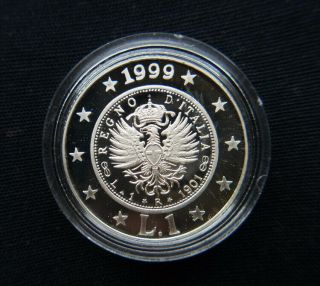1999 Italy Rare Silver Coin 1 Lira Unc /proof Eagle Storia Delle Lira