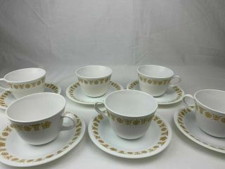 Corelle Gold Butterfly Cups And Saucers Set Of 6