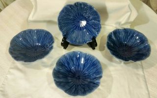 Metlox Vernon Poppytrail Lotus Medium Blue Set of 4 Cereal Bowl Hand Crafted USA 3