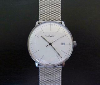 Vintage Junghans Max Bill Automatic Date Watch Milanese Bracelet 37mm Dial Read