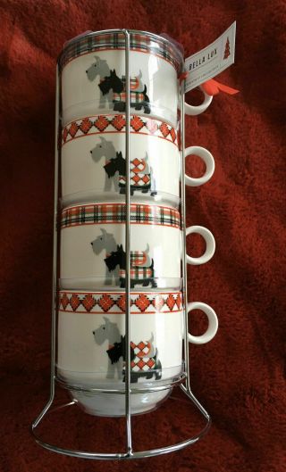 Graces Teaware Scottie Dog Scottish Terrier Set Of 4 Stackable Coffee Tea Cups