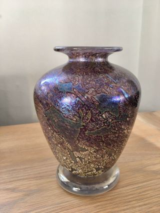 Vintage Alum Bay Isle Of Wight Iridescent Colourful Art Glass Vase 16cm