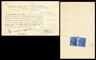 Malta 1962,  Bank Document With Postage Stamps As Revenues.  E508