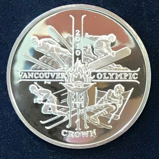 Isle Of Man 1 Crown Silver Proof 2009 Vancouver Olympic Games Skiing