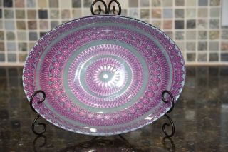 Purple Gray Silver Art Glass Oval Bowl Rings Pattern 12 X 9 "