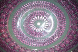 Purple Gray Silver Art Glass Oval Bowl Rings Pattern 12 x 9 