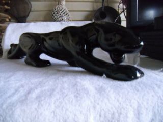 Gloss Black 23 " Panther Ceramic Statue Figurine Vintage Porcelain