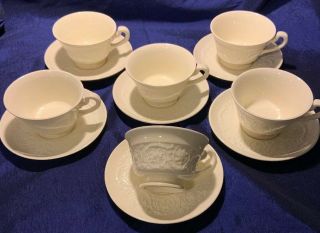 Vintage White Porcelain Wedgwood Etruria Patrician Tea Cups/saucers Set/6